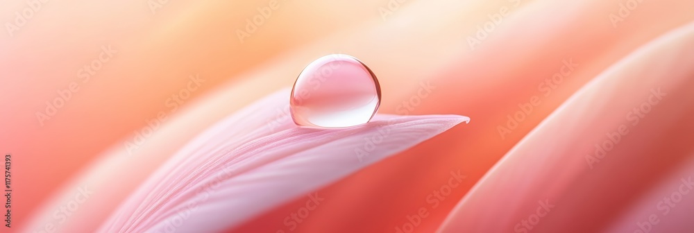 Poster macro photography captures a glistening water droplet delicately balanced on a soft pink petal, crea