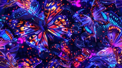 Enchanting Jewel Toned Butterfly in Cascading Geometric Neon Dreamscape of Digital Art