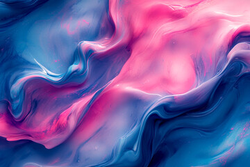 Abstract fluid art in vibrant shades of pink and blue with smooth, swirling waves and dynamic movement,