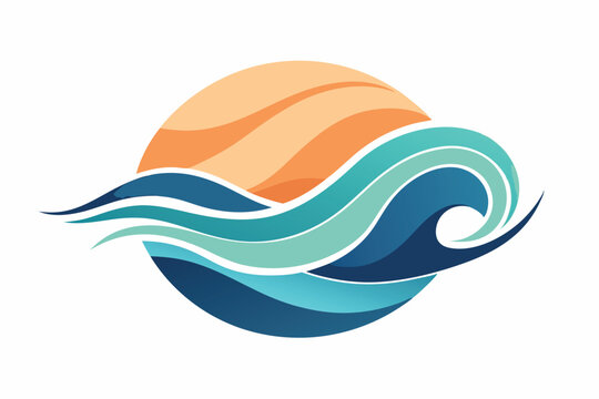 Abstract coastal waves in soothing hues reflecting a serene sunset over the ocean, Abstract waves in soothing hues for a coastal theme, minimalist simple modern vector logo design