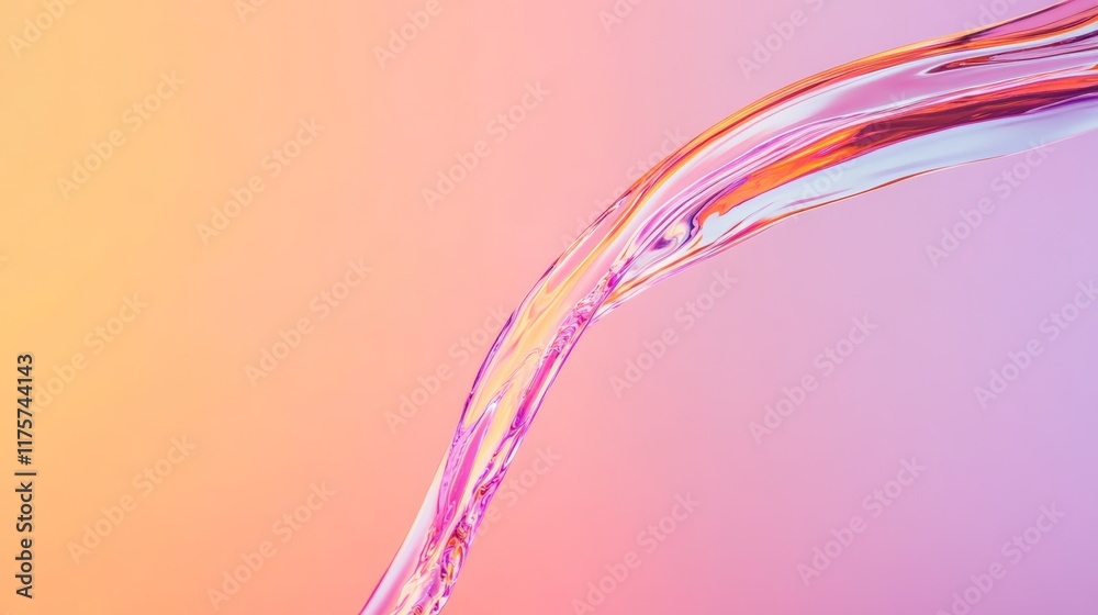 Aufkleber Flowing stream of water cascading against a vibrant gradient of orange and pink, creating a refreshing and dynamic visual that embodies purity and the beauty of nature