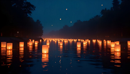Whispering Light: Enchanting Lantern River Scene