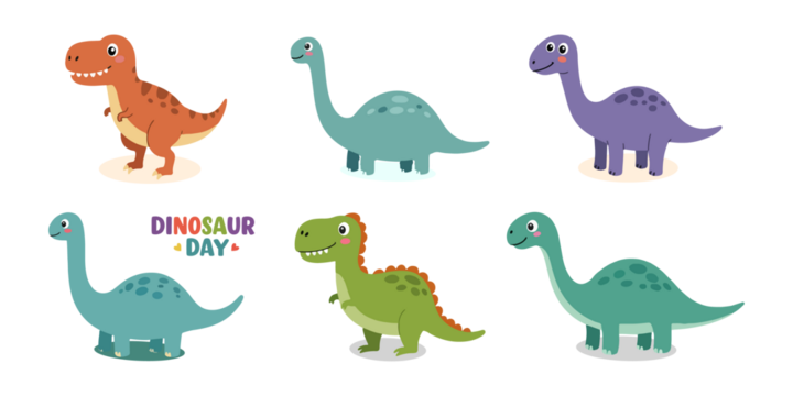 Cartoon Adorable Dinosaur Set Valentine’s Day Cute Cartoon Illustration dinosaur characters isolated vector. Fairytale monsters.
