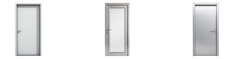 Office aluminum door isolated on transparent background, Set of