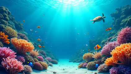 Naklejka premium Paradise Beneath Waves: A Coral Canvas