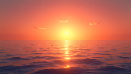 Obraz premium Golden Sunset over Tranquil Sea Horizon