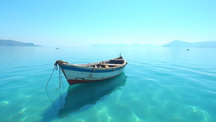 Fototapeta premium Serene Fishing Boat Drifting on a Tranquil Sea