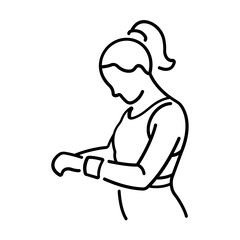 Fototapeta premium A woman athlete wearing wristband icon in line style 