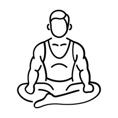 A line icon of a character sitting in concentration pose 