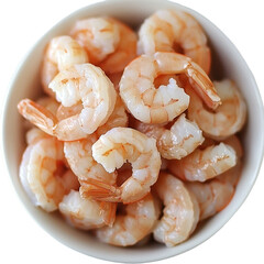 cooked shrimp in a white bowl on a transparent background, PNG image, PNG file, Generative art.
