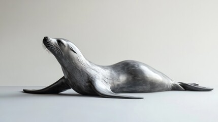 Obraz premium Metallic sculpture of a sea lion resting.