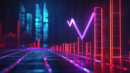 Fototapeta premium Neon glowing graph showing financial market trends and growth.