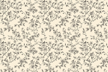 Toile floral pattern tapestry. Vintage botanical wallpaper pattern. Background image. Created with Generative AI technology.