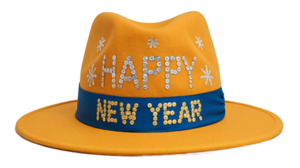  happy new yearyellow hat isolated on white white background