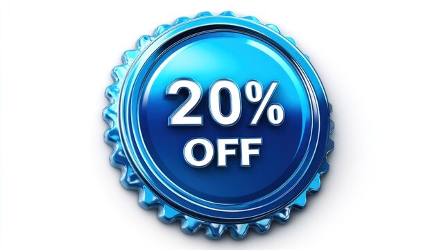 Shiny blue 20% off discount badge.
