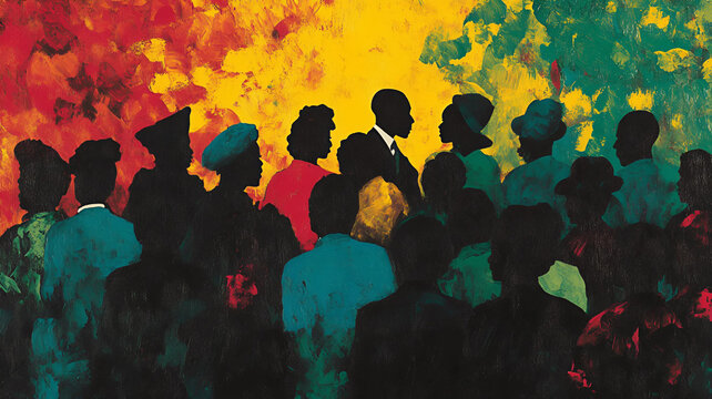 Black history month, Ilustraci&oacute;n con hombres, mujeres y ni&ntilde;os negros orgullosos. 