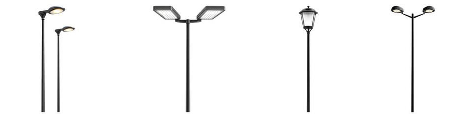LED street lights isolated on transparent background, Set of