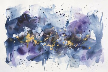 Dynamic Watercolor Abstract in Deep Blues and Gold Accents