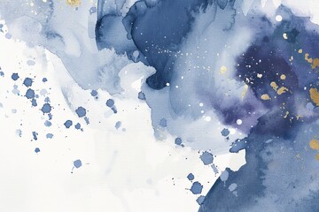 Elegant Watercolor Abstract in Shades of Blue and Gold Accents