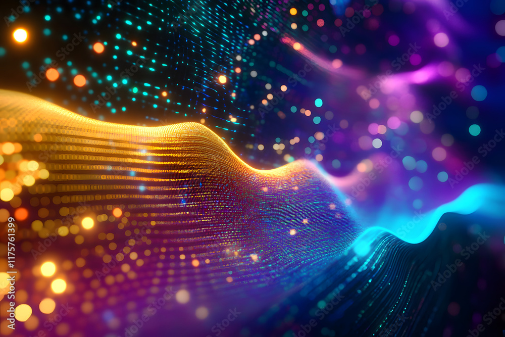 Wall mural data waves. modern neon abstract backdrop. virtual ciberspace.