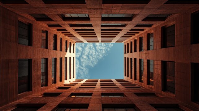 Sky view from building's inner courtyard.