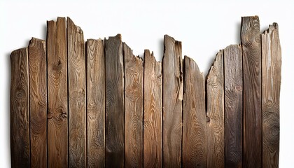 vertical planks cracked on broken wooden wall on white background