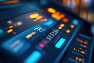 Futuristic control panel with illuminated buttons and display.  High-tech interface.