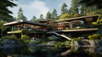 Fototapeta premium Modern Luxury Home nestled in the Forest