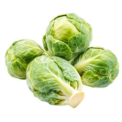 Fototapeta premium Fresh Brussel sprouts isolated on a transparent background, highlighting their vibrant green color and texture, Brussel Sprouts isolated on transparent background