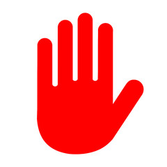 Obraz premium Señal o advertencia con una mano roja sobre fondo blanco