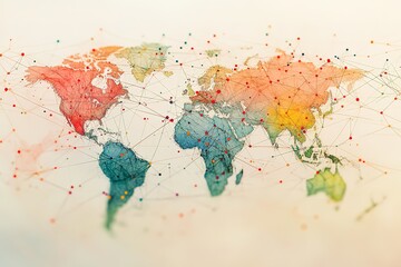Fototapeta premium Global network connections visualized on a world map.