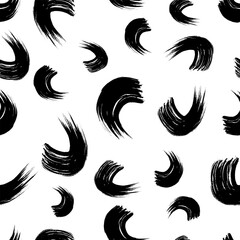 Seamless pattern with black wavy grunge brush strokes