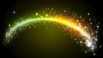 Sparkling Star Trail Across Dark Green Background