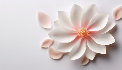 Fototapeta premium a close up of a white flower on a white background with a light pink center and white petals on the petals