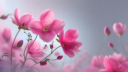 Obraz premium Elegant Pink Flowers in Soft Focus on a Minimalist Background
