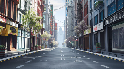 Fototapeta premium Realistic City Street Illustration with Modern Urban Architecture in Daylight