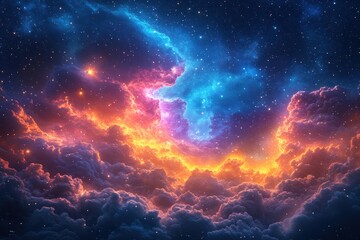 Fototapeta premium Colorful cosmic clouds illuminated by vibrant hues in a starlit sky full of mystery and wonder