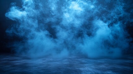 Fototapeta premium Mysterious abstract background with blue smoke and mist on dark surface