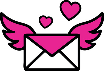 Flying love envelope with wings. Love messages for Valentine's Day. Vector illustration