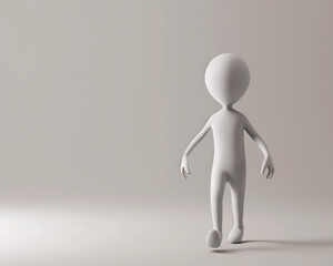 Minimalistic 3D Illustration of a White Stick Figure on a Neutral Background, Perfect for Design Projects and Presentations