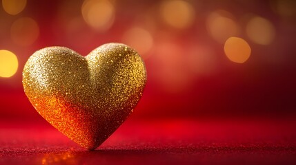Obraz premium Glittering Gold Heart Against Red Background Lights