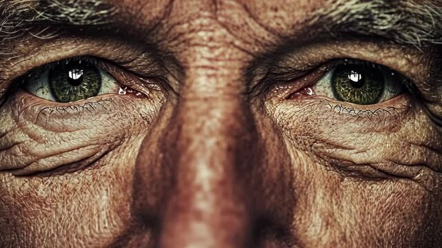 Captivating close-up of an elderly man's eyes revealing a lifetime of experiences and emotions in natural light
