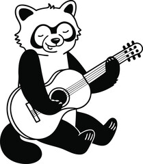 Cartoon vector illustration of a panda playing an acoustic guitar, panda playing an acoustic guitar vector art design