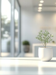 Minimalist white room with display stand. White minimalist room with a display stand and blurred background showcasing a contemporary office interior with natural light.