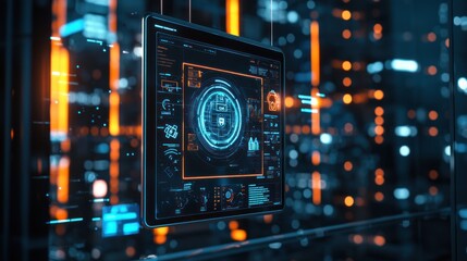 Fototapeta premium Futuristic Digital Interface Display in a Data Center