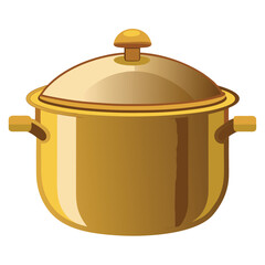Brass Cooking Pot Vector Illustration - Cartoon Clipart & Line Art Design 1.eps