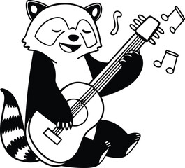 Cartoon vector illustration of a panda playing an acoustic guitar, panda playing an acoustic guitar vector art design