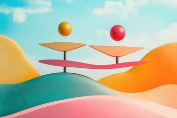 Abstract colorful landscape with balanced spheres.