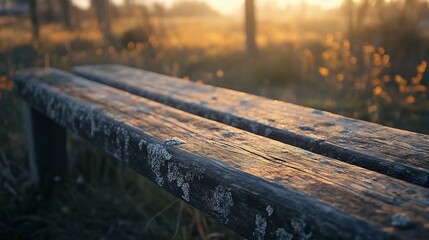 Fototapeta premium Sunset park bench, nature background, peaceful scene, relaxation