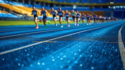 muscular athlete is depicted in a dynamic running pose
